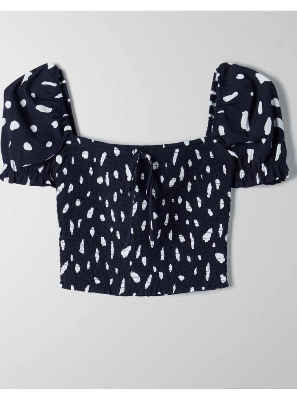 Aritzia Wilfred Smocked Puff Sleeve Top Navy White Size Medium